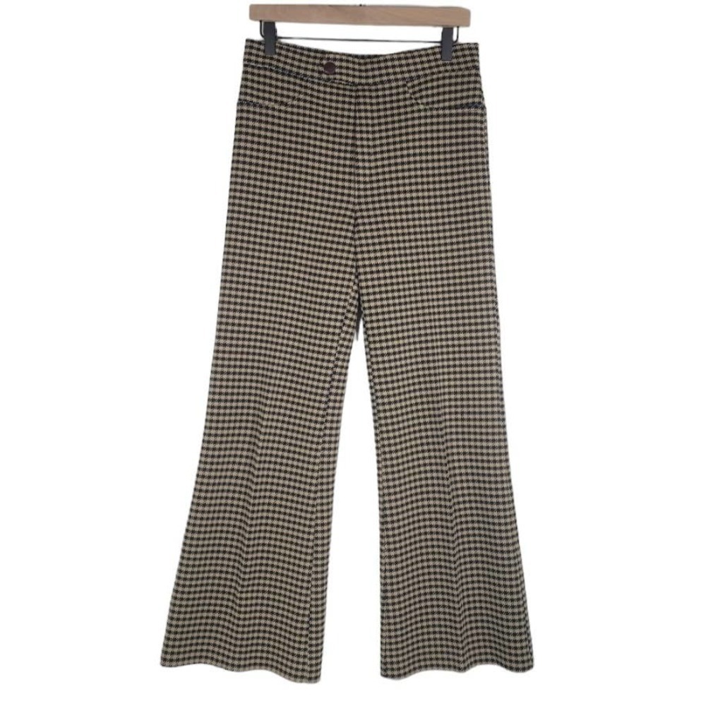 Vintage Wendy Winter Houndstooth Pants Sz 10 Navy‎ Blue Beige Check Flare 70s